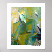 Woman Man Face Portrait Abstract Green Painting