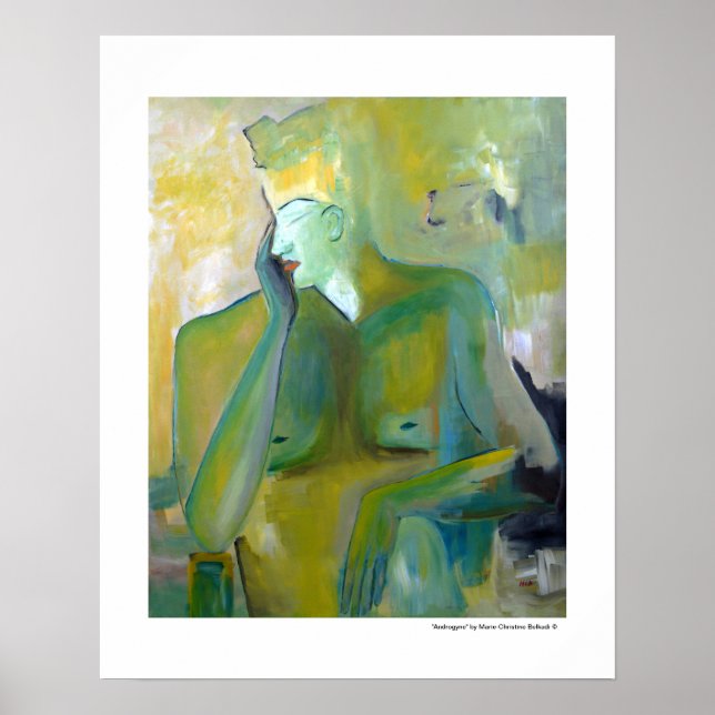Woman Man Face Portrait Abstract Green Painting Poster (Front)