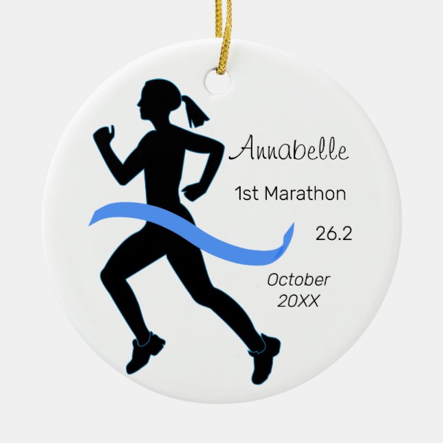 Woman Marathon Runner Blue Ornament (Front)