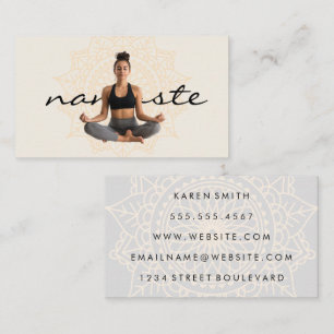 Woman Meditating and Doing Yoga Tribal Pattern Business Card