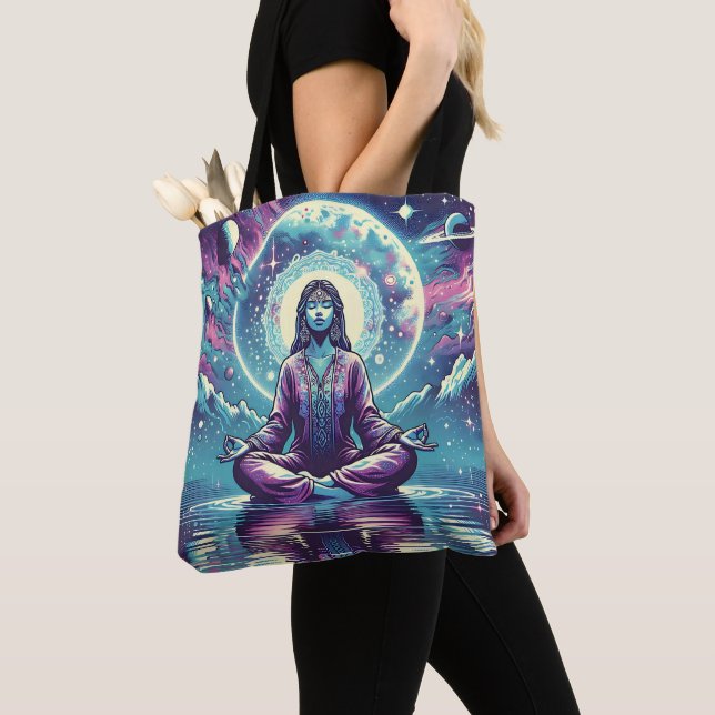 Woman Meditating Spiritual Serene Art Tote Bag (Close Up)