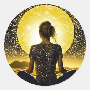 Woman Meditation Under the Moon Celestial Classic Round Sticker