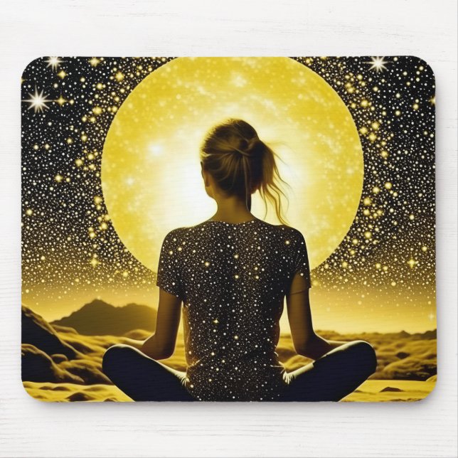 Woman Meditation Under the Moon Celestial Mouse Pad (Front)