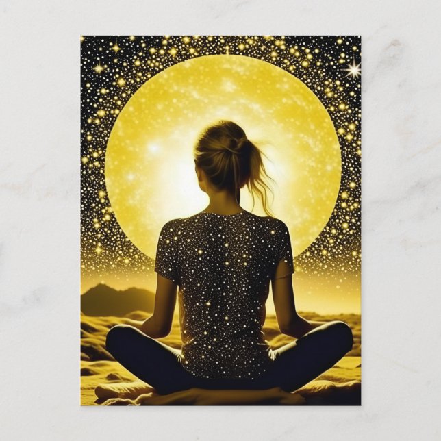 Woman Meditation Under the Moon Celestial Postcard (Front)