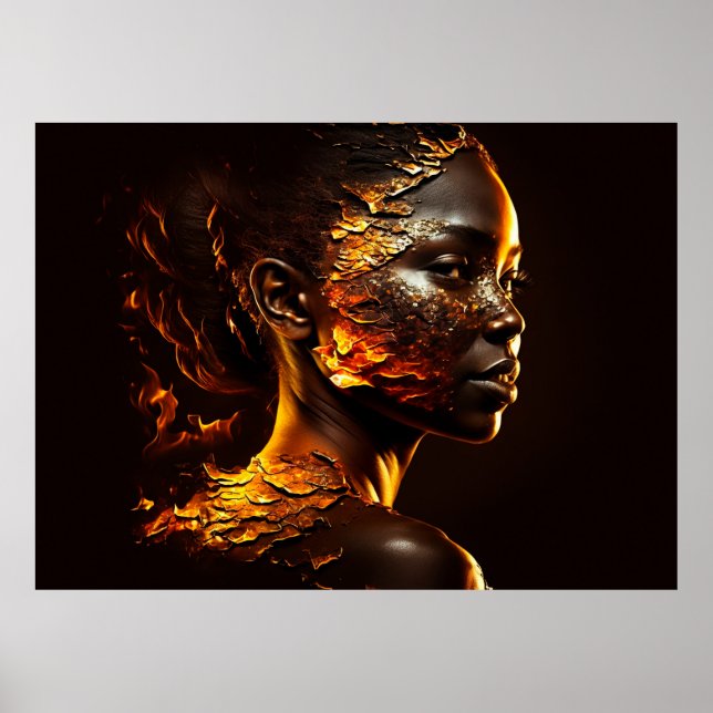 Woman of Gold and Fire Digital Portrait Poster (Front)