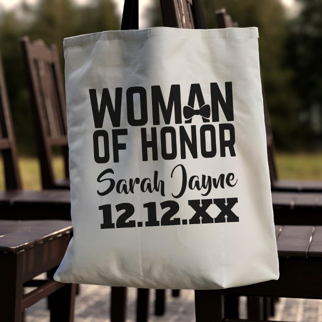 Woman of Honour Wedding Favour Tote Bag (Perfect for the Woman of Honor in your bridal party. Just add your name and wedding date)