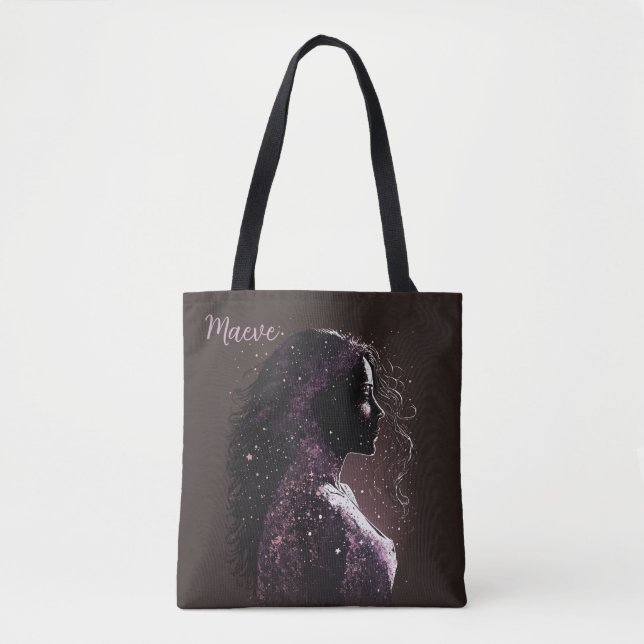 Woman of the Stars Purple & Brown Tote Bag (Front)