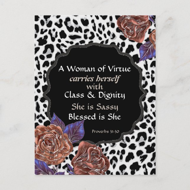  Woman of Virtue Floral Leopard Print Postcard (Front)