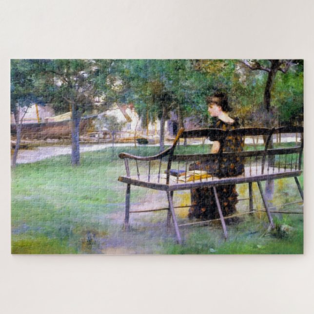 Woman on a Bench (by Edwin Austin Abbey) Jigsaw Puzzle (Horizontal)