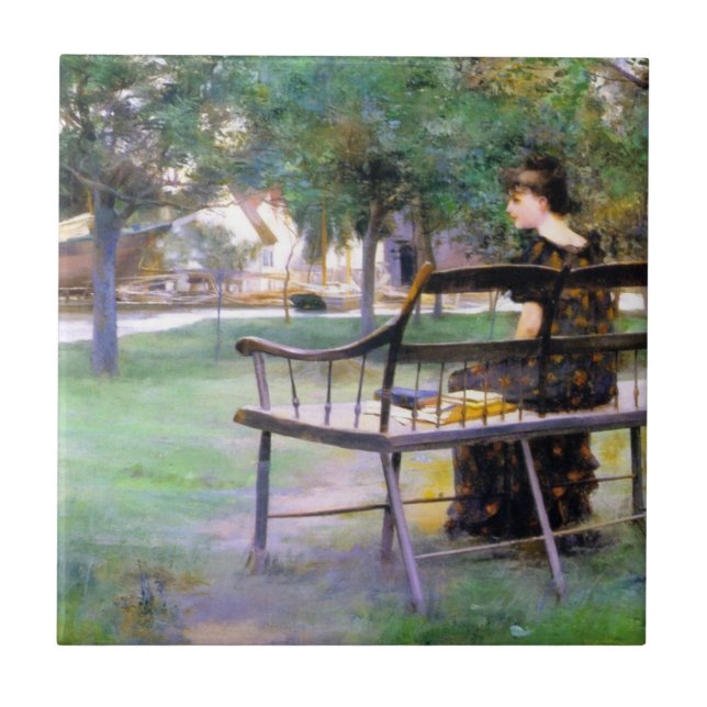 Woman on a Bench (by Edwin Austin Abbey) Tile (Front)