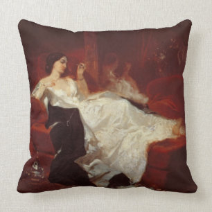 Woman on a red sofa cushion