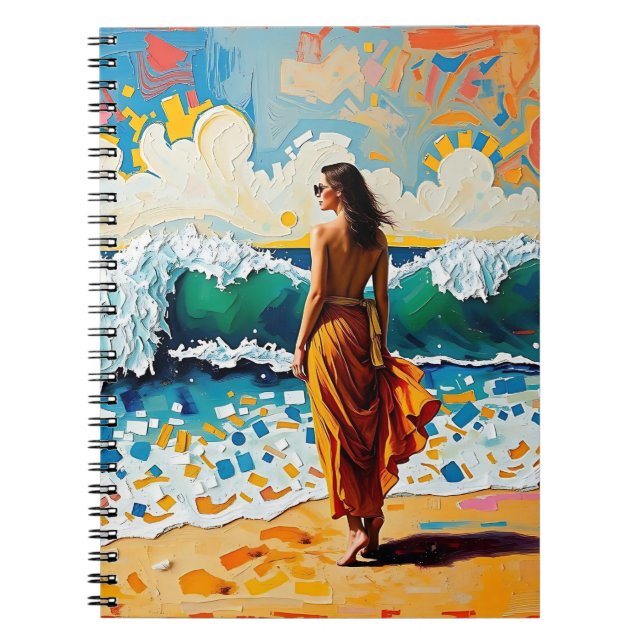 Woman on Beach Abstract Seaside Art Notebook (Front)