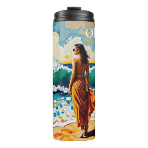 Woman on Beach Abstract Seaside Art Personalised Thermal Tumbler