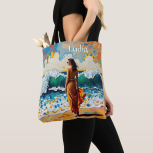 Woman on Beach Abstract Seaside Art Personalised Tote Bag