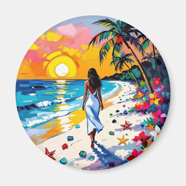 Woman on Beach Tropical Scene Magnet (Front)