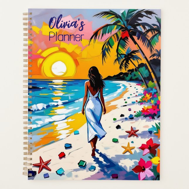 Woman on Beach Tropical Scene Personalised Planner (Front)