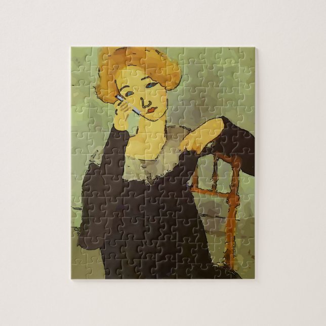 Woman on Cell Phone vintage style Jigsaw Puzzle (Vertical)
