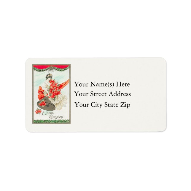 Woman on Christmas Bell Vintage Address Label (Front)