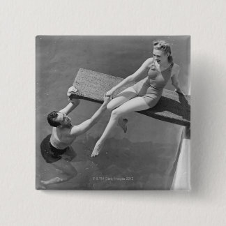 Woman on Diving Board 15 Cm Square Badge