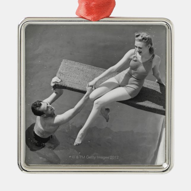 Woman on Diving Board Metal Tree Decoration (Front)
