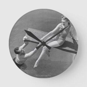 Woman on Diving Board Round Clock