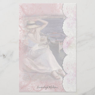 Woman on Dock Faux Lace Stationery