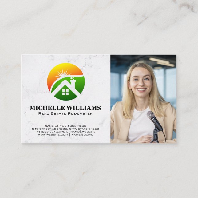 Woman on Podcast | Real Estate Logo Business Card (Front)