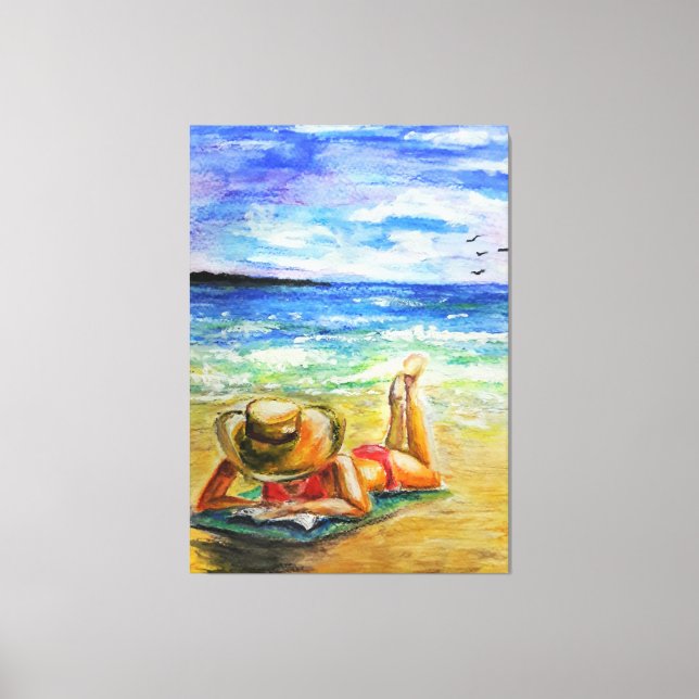 Woman on the Beach Canvas Print - Painting (Front)