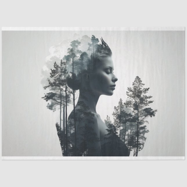 Woman Over Exposed Forest Decouapge Tissue Paper (Front)