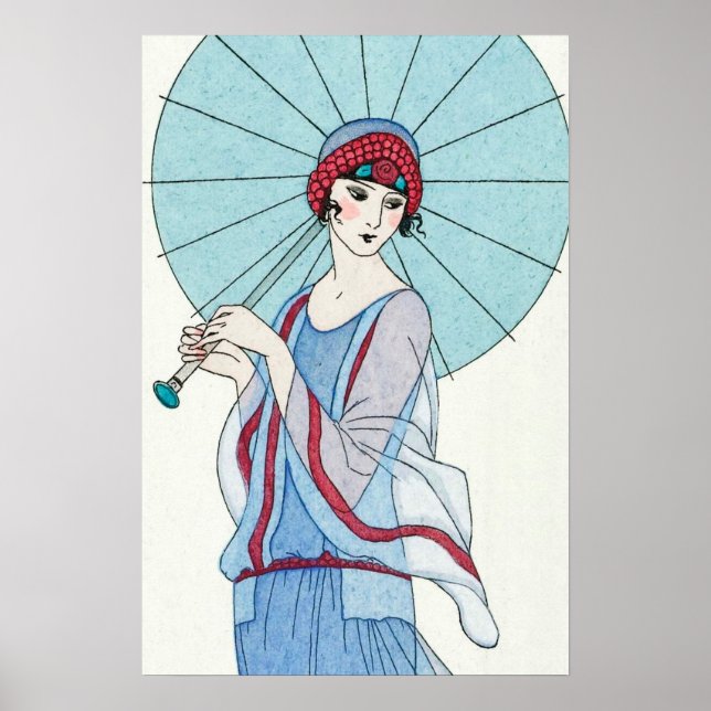 Woman Parasol Portrait Vintage Art Poster (Front)