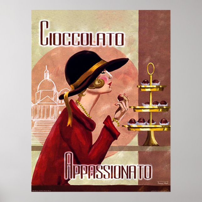 Woman passion for chokolate, vintage funny poster (Front)