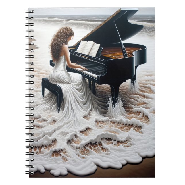 Woman Pianist In Frothy Surf Notebook (Front)