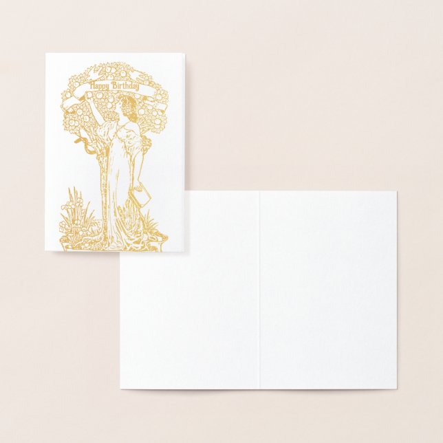 Woman picking apples Happy Birthday Foil Card (Display)