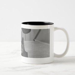 Woman picking up phone close up of hand Two-Tone coffee mug