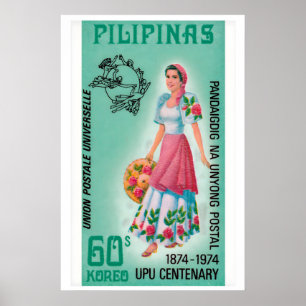 Woman Pilipinas 1960s-70s Postage Stamp - Vintage Poster