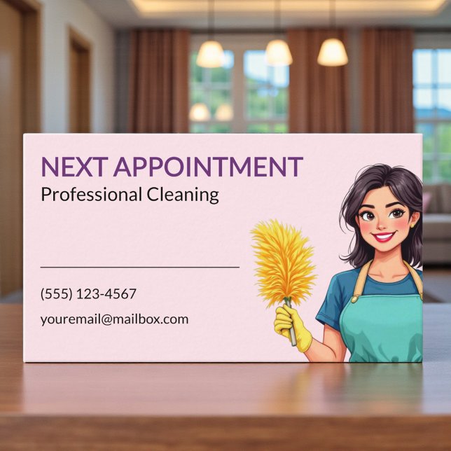Woman Pink Cleaning Service Appointment Card (Creator Uploaded)
