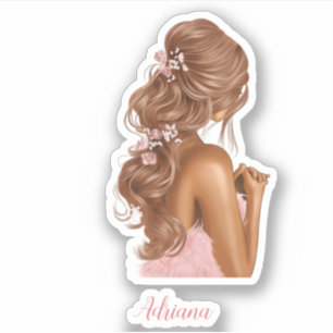 Woman Pink Stylish Modern Floral Custom Name