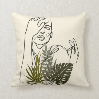 Woman Plant Line Art Cushion