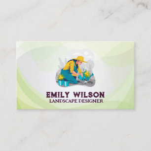 Woman Planting in The Garden Landscaper Business Card