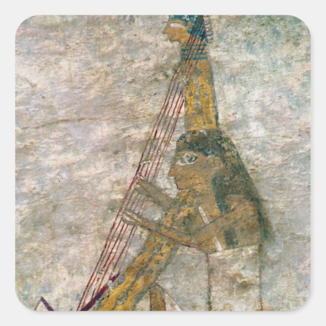 Woman playing an arched harp square sticker (Front)