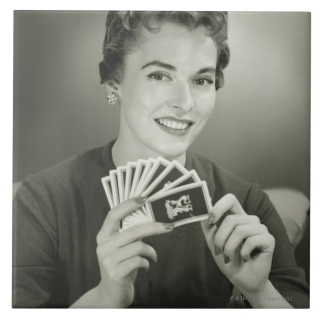 Woman Playing Cards Tile (Front)