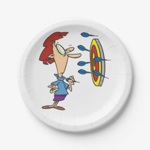 Woman Playing Darts Paper Plate