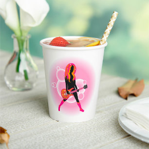 Woman Playing Guitar Paper Cups