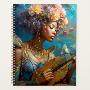 Woman Playing Lute African American Fantasy Art Planner