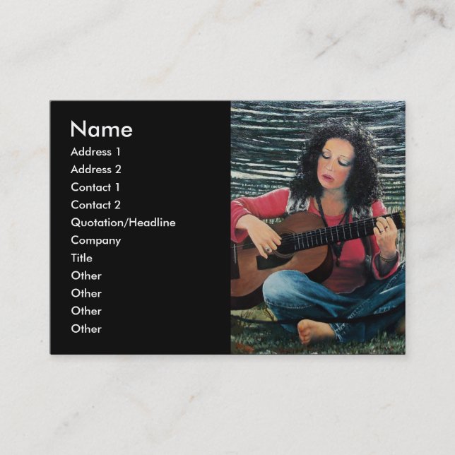 Woman Playing Music With Acoustic Guitar Business Card (Front)