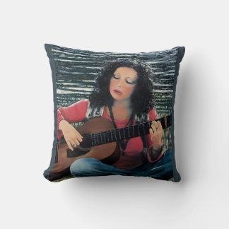 Woman Playing Music With Acoustic Guitar Cushion