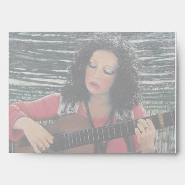 Woman Playing Music With Acoustic Guitar Envelope (Front)