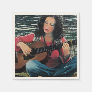Woman Playing Music With Acoustic Guitar Napkin
