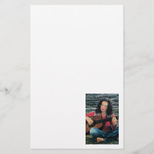 Woman Playing Music With Acoustic Guitar Stationery