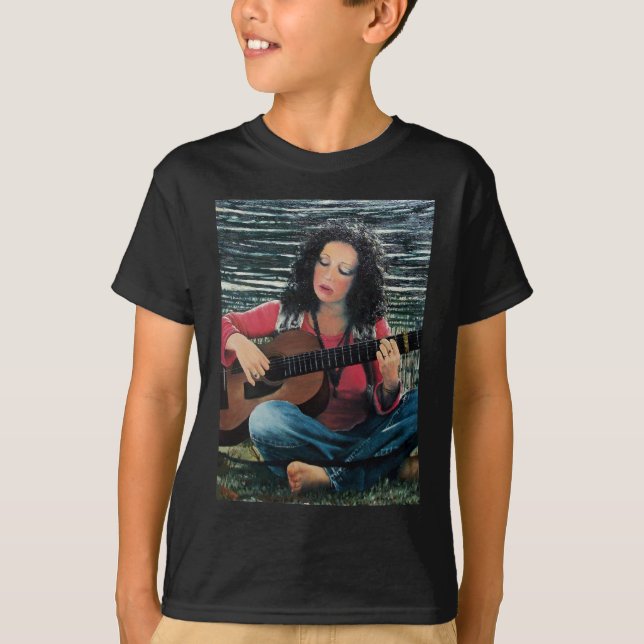 Woman Playing Music With Acoustic Guitar T-Shirt (Front)
